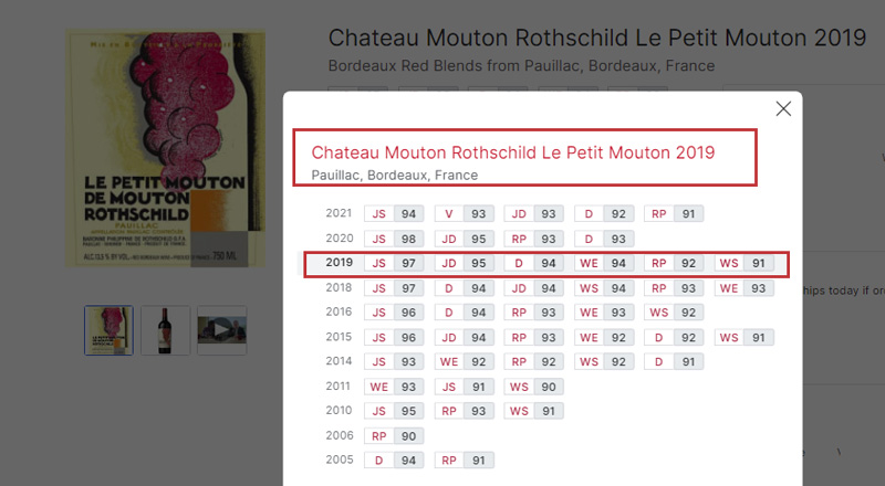  Le Petit Mouton de Mouton Rothschild2019小木桐